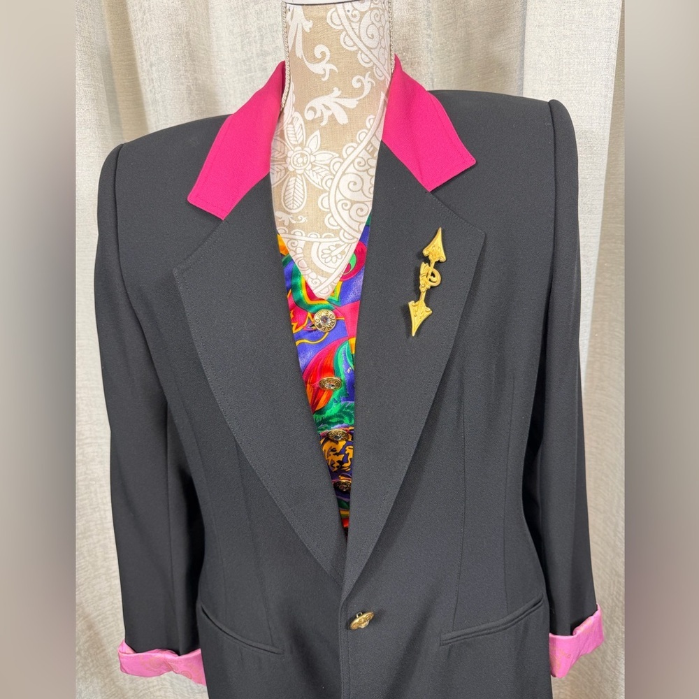 🖤 Criscione New York Vintage Black Skirt Suit – Bold Pink Accents size L - Picture 6 of 11